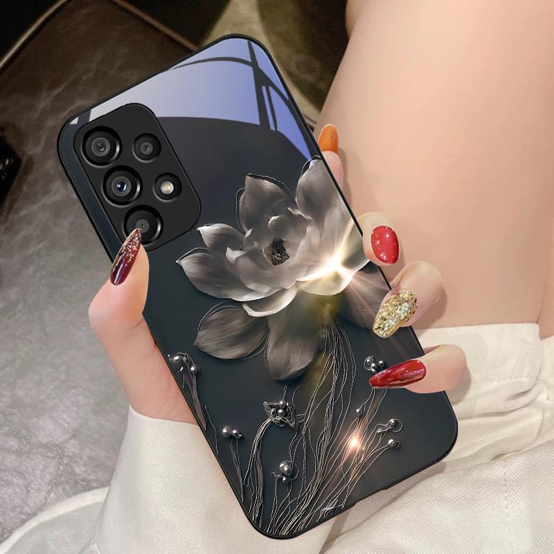 Bright Dark Purple Lotus For Samsung Galaxy S10 4G S20 11E 30 S21 21Fe 22 S24 Pro S23 Ultra 5G S8 S9 Tempered Glass Phone Case