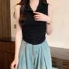 Polo Shirt Lapel Camisole Women's Spring and Summer New Pure Lust Hot Girl Pleated Sleeveless Waistcoat Tight Inner Top
