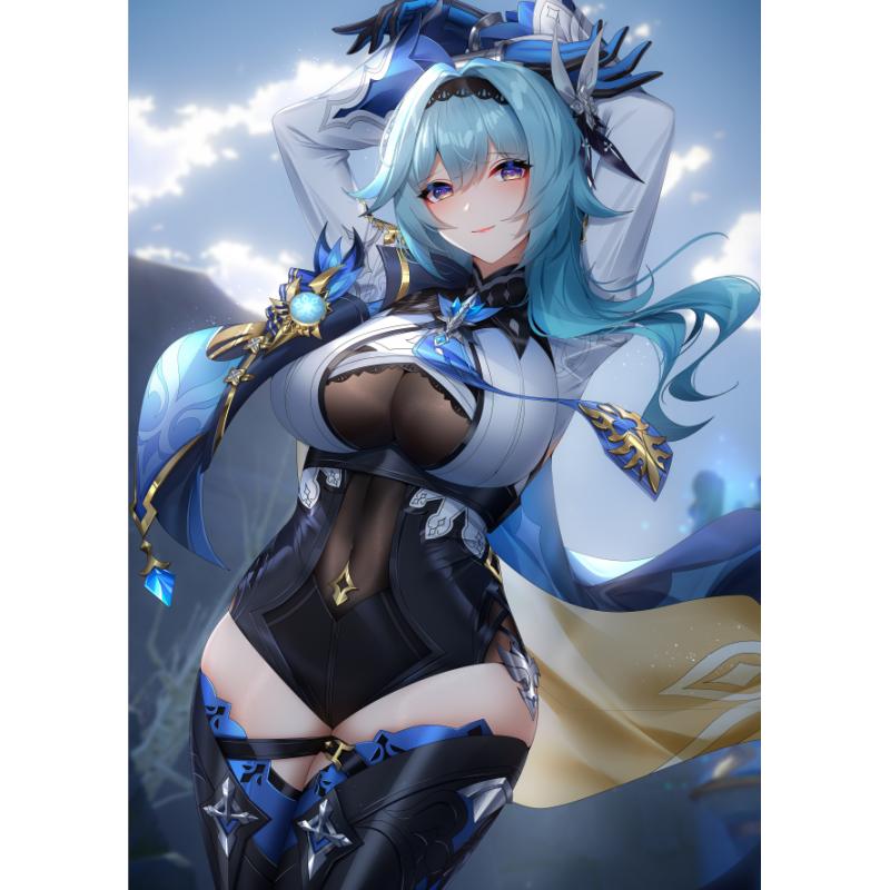 Eula Lawrence Cosplay   Costume Wig Uniform Wave Flower Knight Funny Costume Glove Jewelry Halloween Carnival