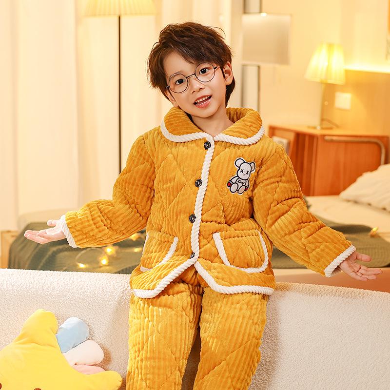

Kids Winter Quilted Hooded Pajamas: Flannel & Velvet Fleece Set Size 80cm