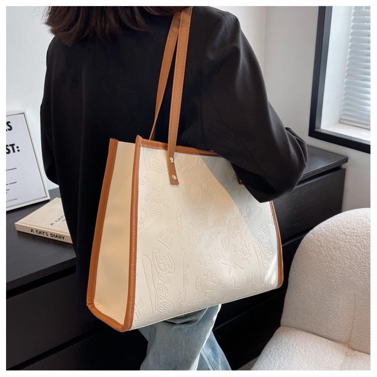 Women's Faux Leather Large Capacity Satchel Bag Korean Style Vintage Single Shoulder Handbag Crossbody Purse