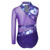 Girls Gymnastic Leotard Sparkly Rhinestones Patchwork Asymmetric Sleeve Design Back Hole Out Crotch Press Buttons Dance Unitard Competition Bodysuit