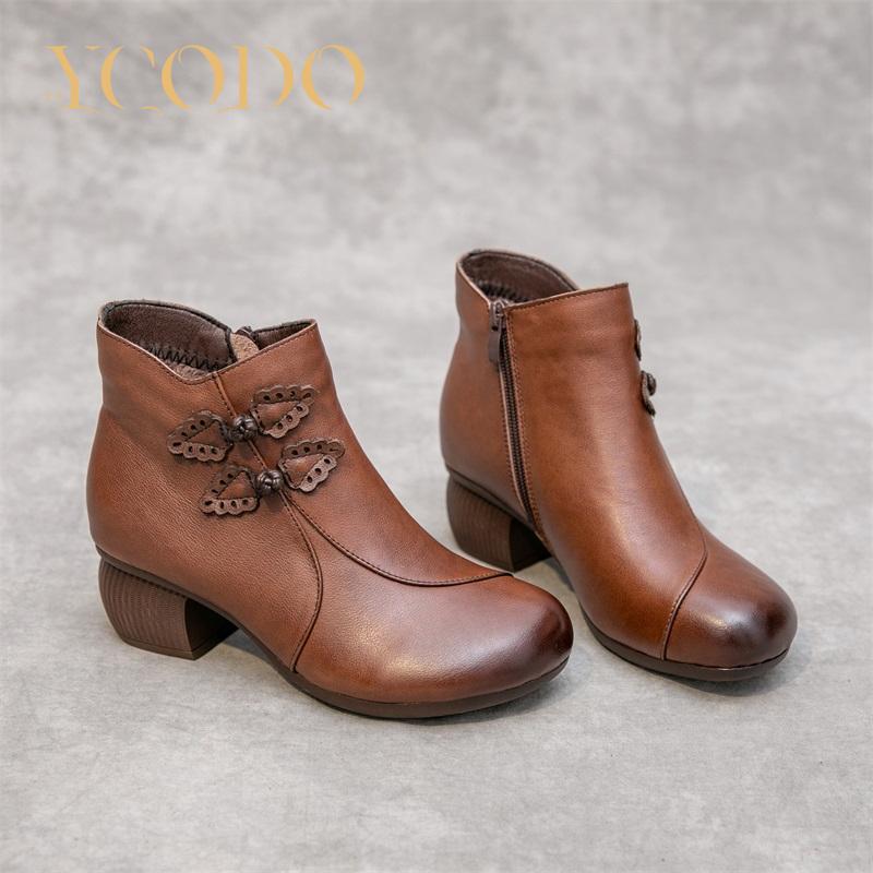 Buty damskie Ciepłe i wygodne Botki ze skóry bydlęcej z miękką podeszwą w zimie