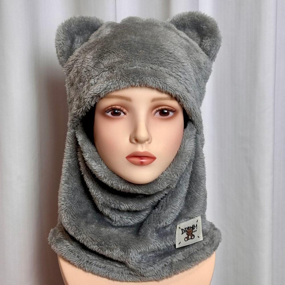 Keep Warm Bear Cap Scarf Set Windproof Winter Pullover Cap Casual Beanies Cap  Women