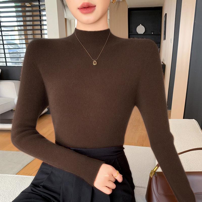 2025 Autumn/Winter Women's Half-High Neck Andy Velvet Slimming Knit Sweater - New Arrival