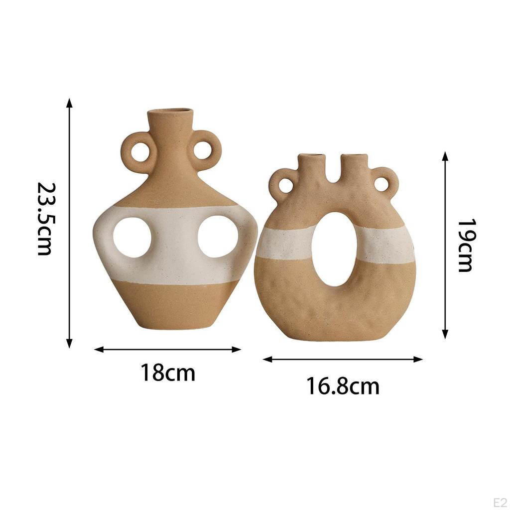 2Pcs Pottery Vase for Flowers Desktop Art Home Flower Arrangement Planter Living Room