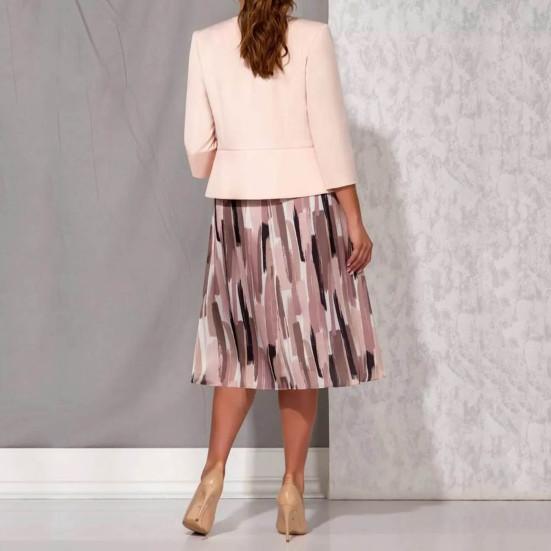 2ks/sada Dámská nadměrná velikost Elegantní souprava kabátů s potiskem do O výstřihu s krátkým rukávem Jednobarevné šaty s 3/4 rukávy, dvouřadá souprava kabátů