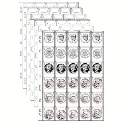 12 Sheets Coin Binder Sheets Designed for Coin Collections, Featuring 9 Holes and 30 Pockets, Perfect for Inserting