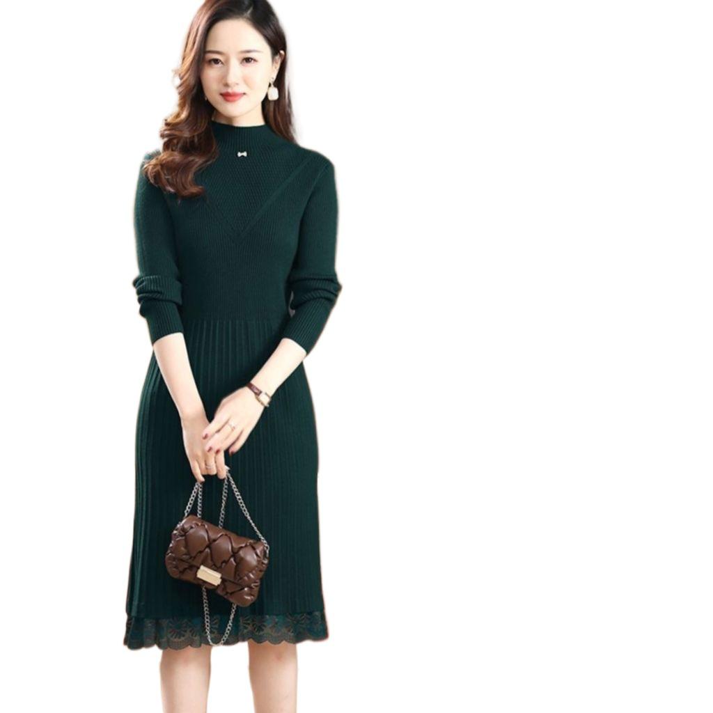 

Wine Red Over-the-Knee Knitted Autumn & Winter Dress - Stylish Loose Mid-Length with Lace and Coat Layer for Women Triple Extra Large абрикосовый