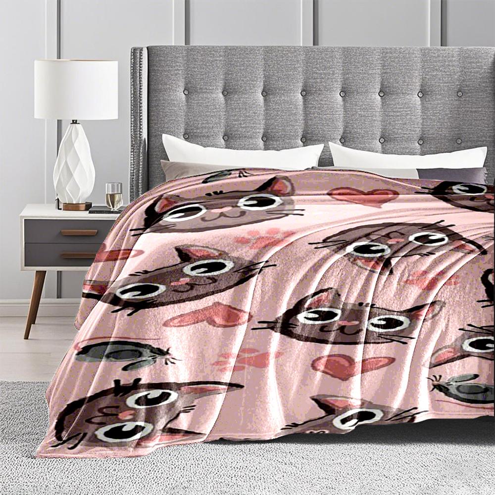 Cute Cat and Mouse Pattern Keep Warm, Pink -Flannel Blanket for Bedroom, Living Room, Sofa, and Nap