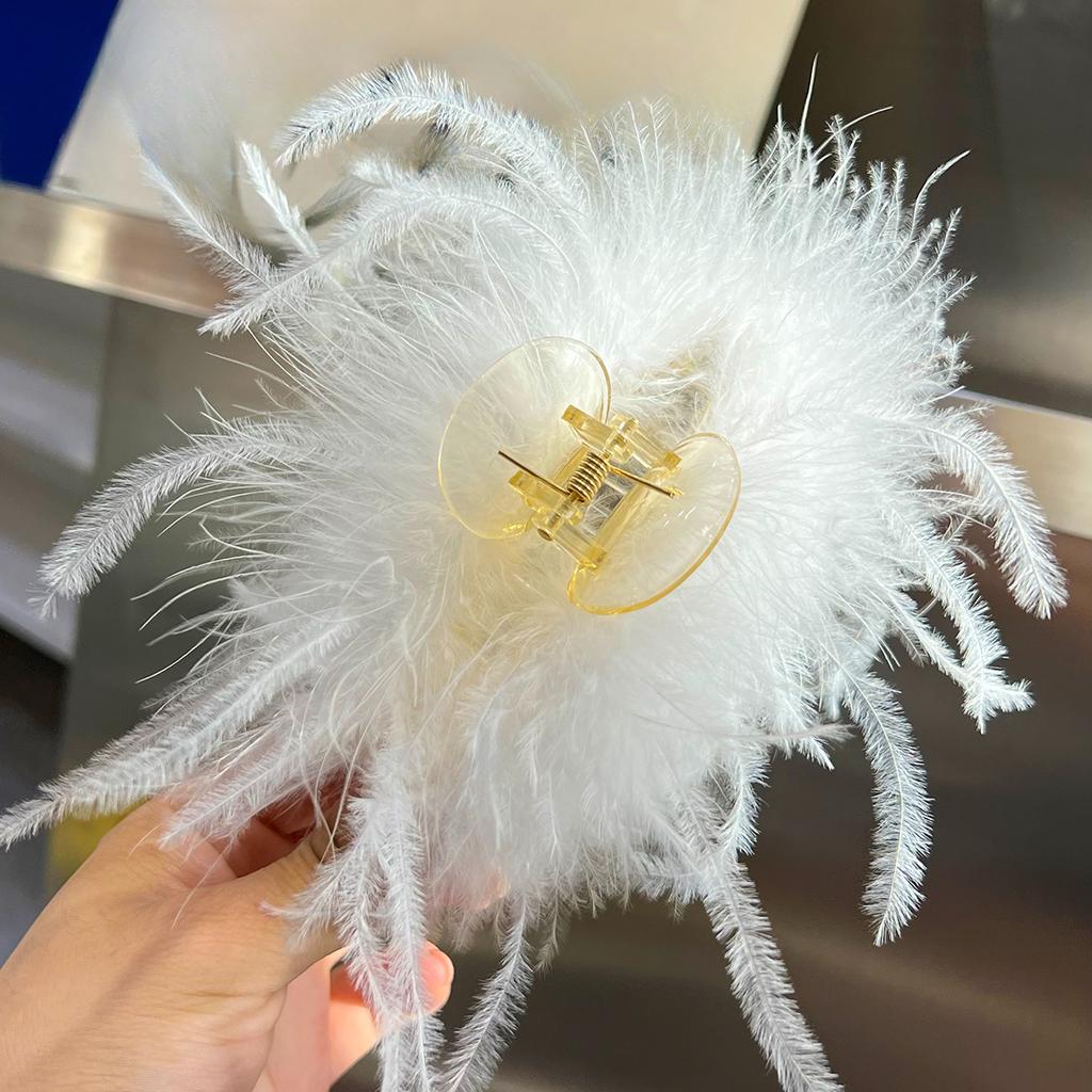 Pure desire ins wind ostrich feather hairpin back head coil hair grab clip headgear shark clip super fairy premium hair accessories