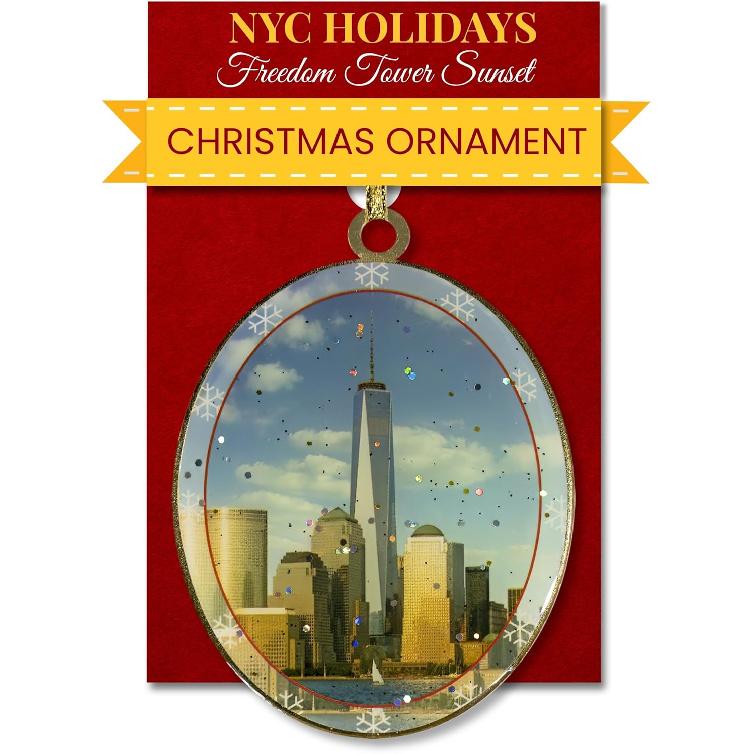 Brooklyn Bridge Snow New York Ornament - NYC Holiday Collectible, Double-Sided Brass with Glitter and Epoxy, Gift-Boxed, 2.5 x 3 Inch by ArtMalore
