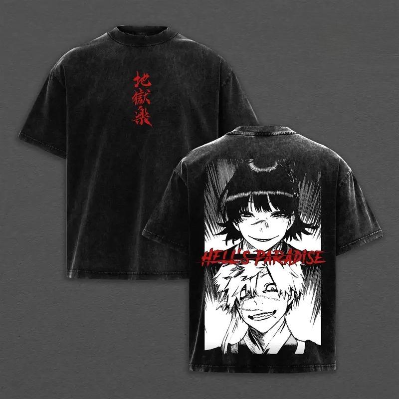 

Anime Hell s Paradise Gabimaru Graphic T Shirt Men Women Washed Cotton Tshirts Vintage Casual Clothing Harajuku Male T-shirt XXL чорний
