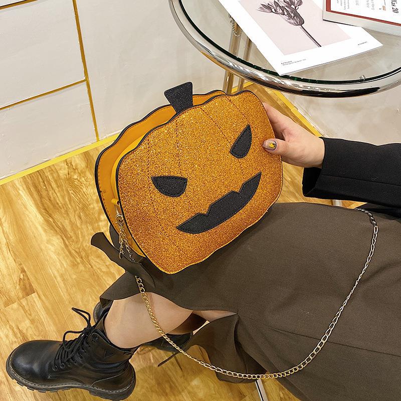 Luggage Special-shaped spoof monster pumpkin small square bag fun Halloween women's bag sequined chain messenger bag