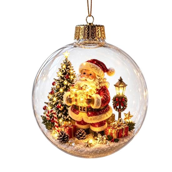 Winter Wonderland Decorations Lighted Clear Christmas Ball Ornaments, Cute Santa Claus/Tree/Snowman/Angel Figure Inside Warm Light Holiday