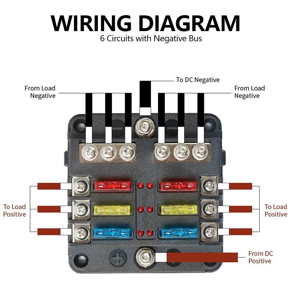 6 Ways Blade Car Fuse Box Holder Universal Marine Boat Fuse Holder Block Warning Indicator 12/36V Power Distribution Panel Board