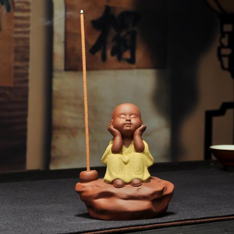 Chinese-Style Purple Little Monk Ornaments Handmade Ceramic Little Shami Doll Creative Desk Small Decorations Home Decor Tea Pet