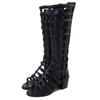 Gladiator Sandals Women Summer Square Heel Knee High Boots Open Toe Back Zip Woman Black Shoes