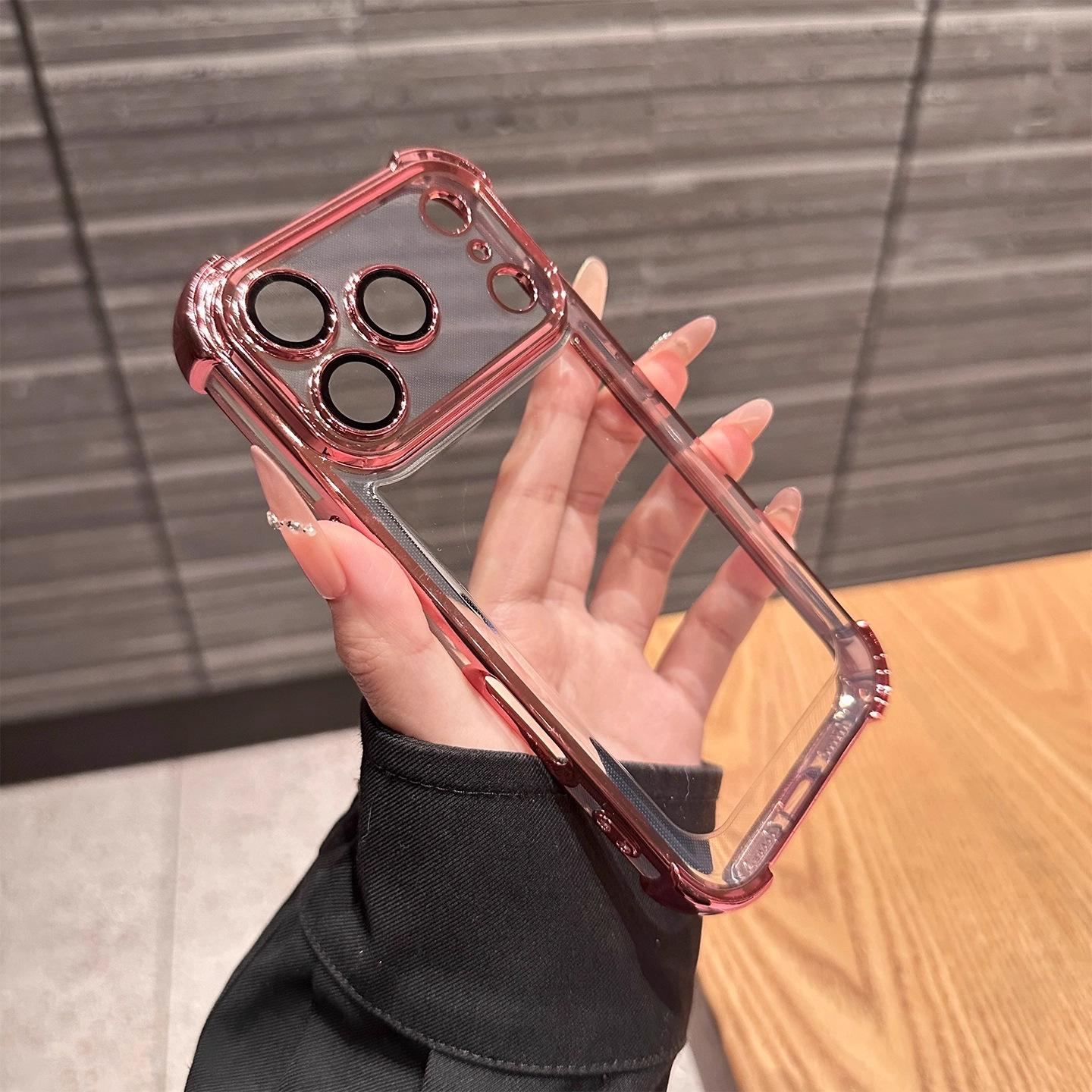

iPhone17PROMAX electroplated transparent four-corner anti-drop mobile phone case suitable for Apple 16 lens film protective case iPhone 11 PROMAX