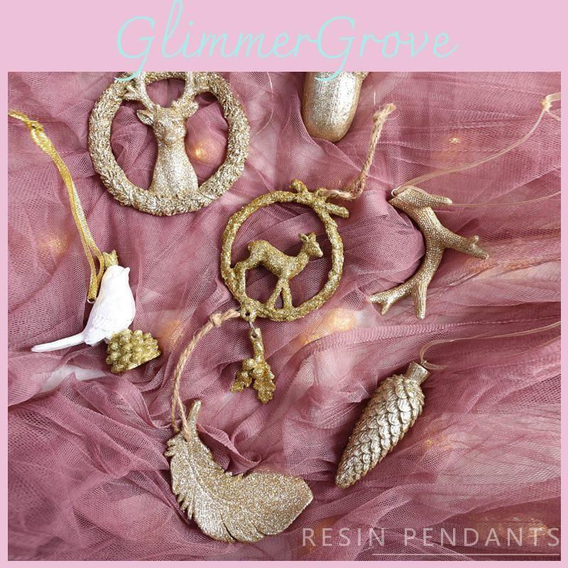 Resin Creative Acorn Deer Antlers Feather Bird Pendant Christmas Decor Props