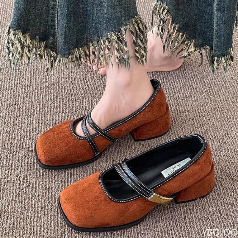 Mode Neu Frühling Retro eckige Spitze Damen Schuhe Modisch Flacher Ausschnitt Lässig Mittelhoch Elegant minimalistisch bequem Kleiderschuhe