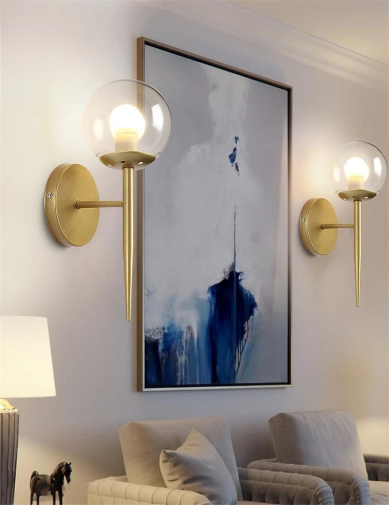 Simple LED Spherical Glass Lampshade E27 Wall Lamp Bedroom Bedside Lighting Living Room Hallway Home Decoration Lighting Fixture