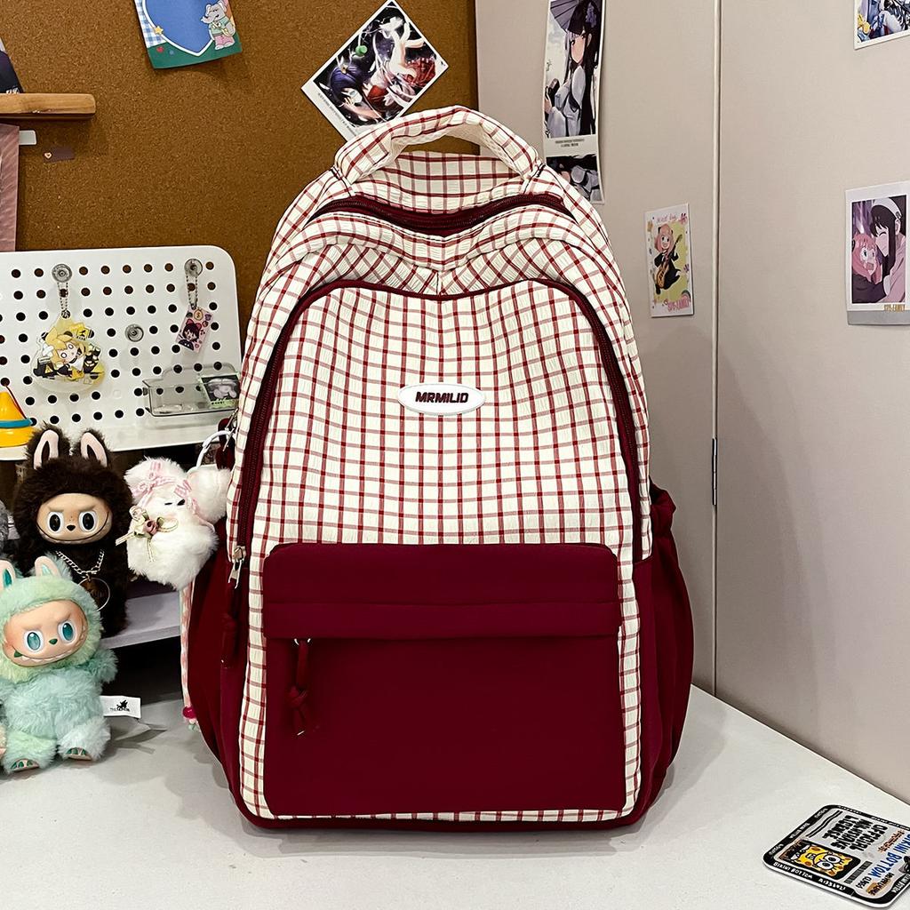 Schoolbag, a piece of junior high school girls plaid contrasting colors, high value, juvenile sense, students, large capacity, high school students