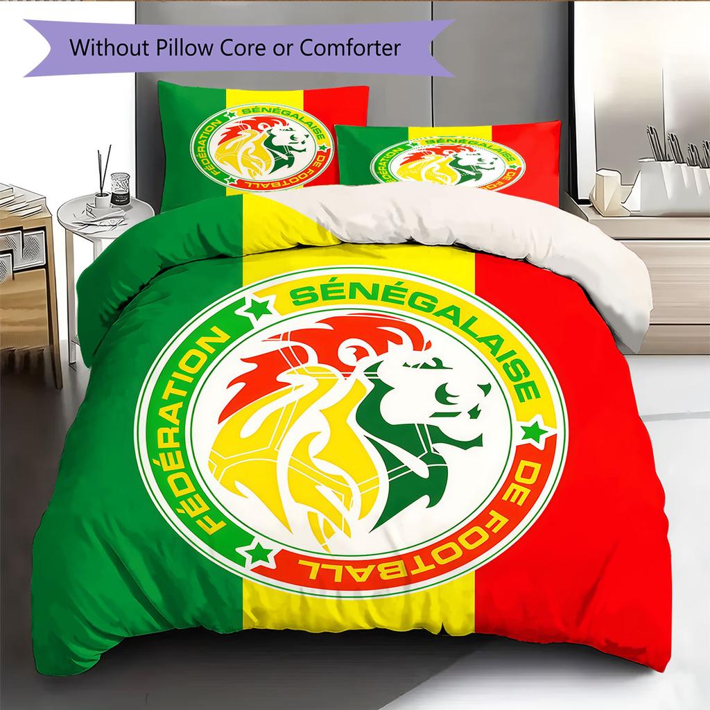 Senegal football Pattern Bedding Home Decoration Birthday Gift (1 * duvet cover + 2 * pillowcase, without core),fan merchandise.