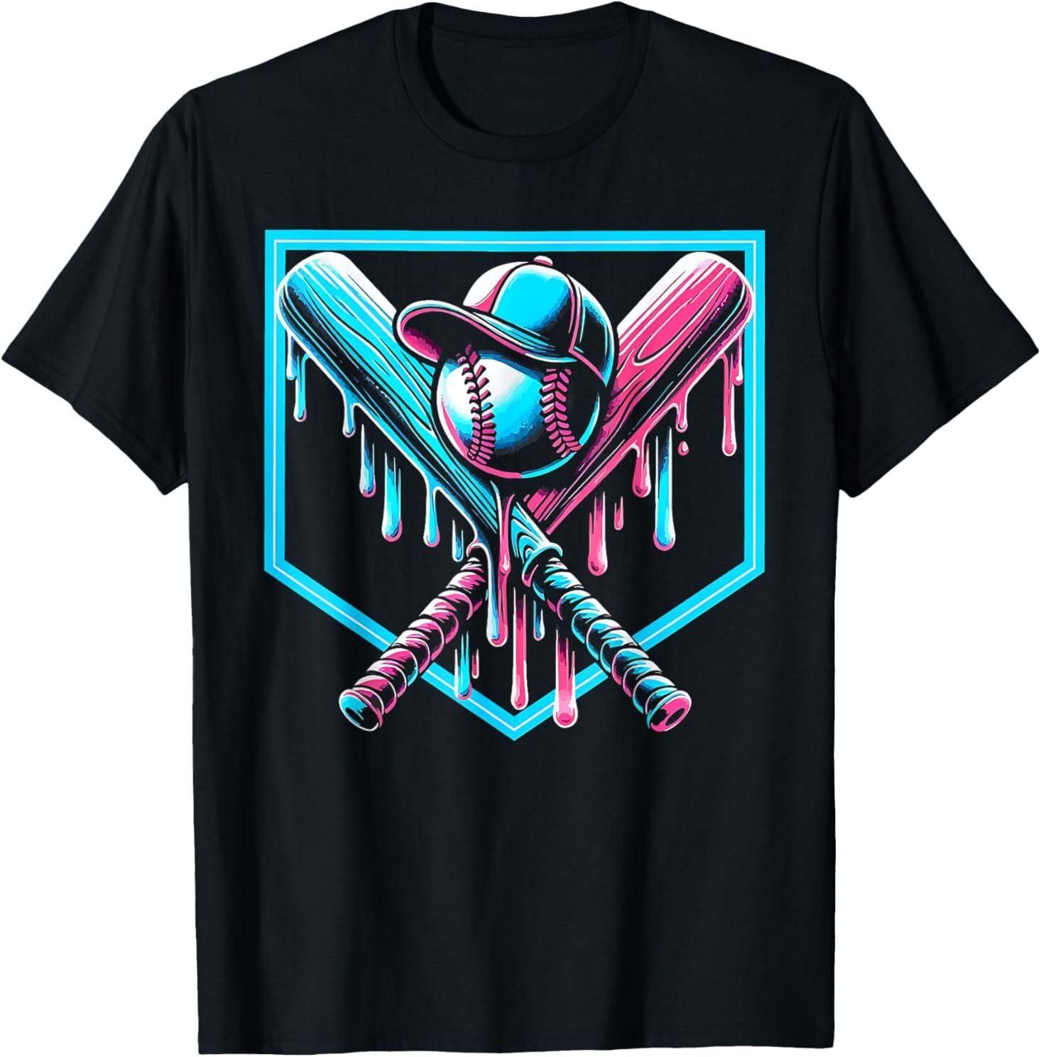 Baseball Drip For Boys Ice Cream Drip Baseball T-Shirt XXXL