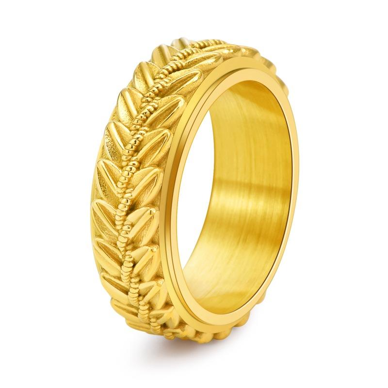 Stainless Steel Wheat Ear Rotatable Ring Men Retro Guochao Personalized Stress Relief Finger Jewelry