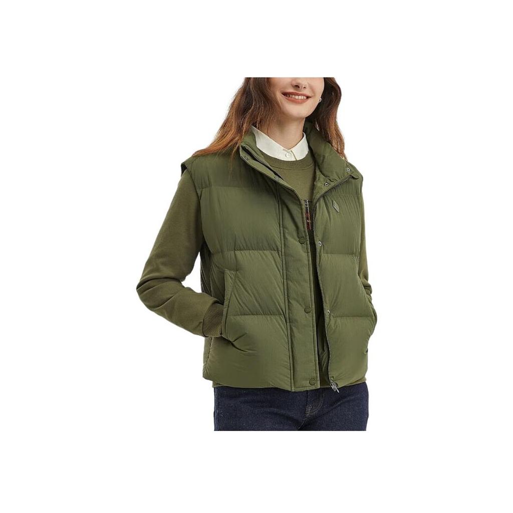 Skechers Casual Solid Color Stand Collar Woven Down Vest Women vest Olive L323W052-0067