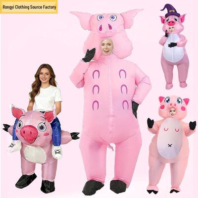 Aufblasbares Schweinekostüm für Halloween - Lustiges Tier-Maskottchen-Kostüm für Erwachsene für Partys