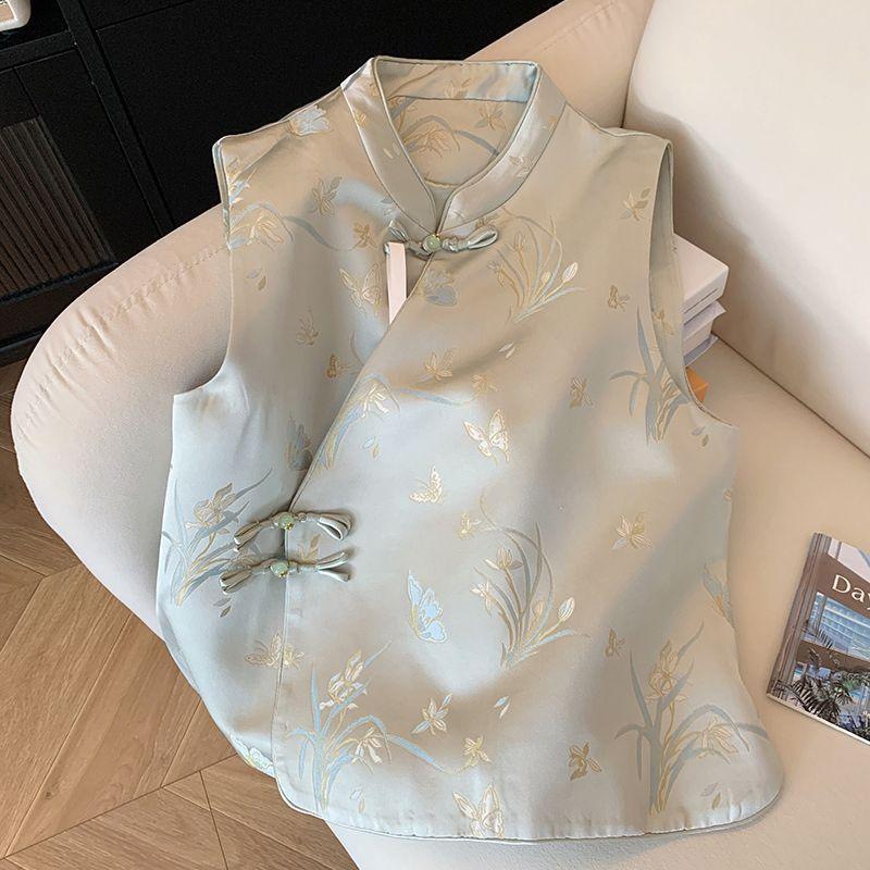 

женский новый высококлассный темпераментный тонкий жилет без рукавов с диагональной жаккардовой вышивкой 3XL [recommended 138-75 kg] синий