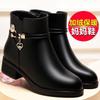 Real soft leather mother shoes women's cotton shoes winter velvet short boots thick heel flat bottom medium cotton leather shoes non-slip cotton boots