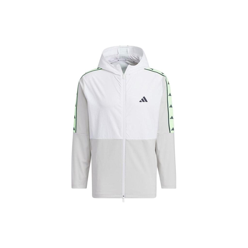 Adidas Color Block Logo Print Hooded Zip-Up Jacket Men Jacket White IN9008