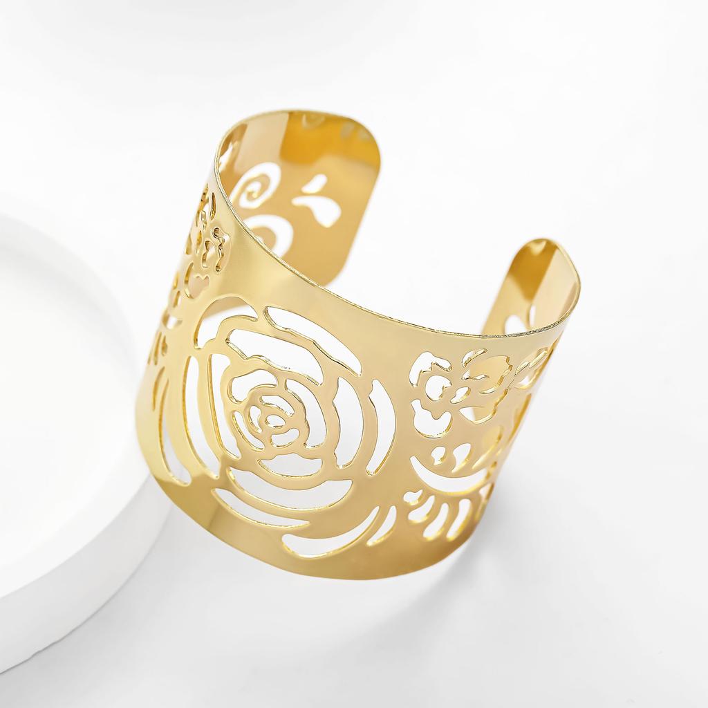 Promotion Personalized Big Bracelet, Fashion Rose Hollow Wide Face Gold Bracelet Bracelet