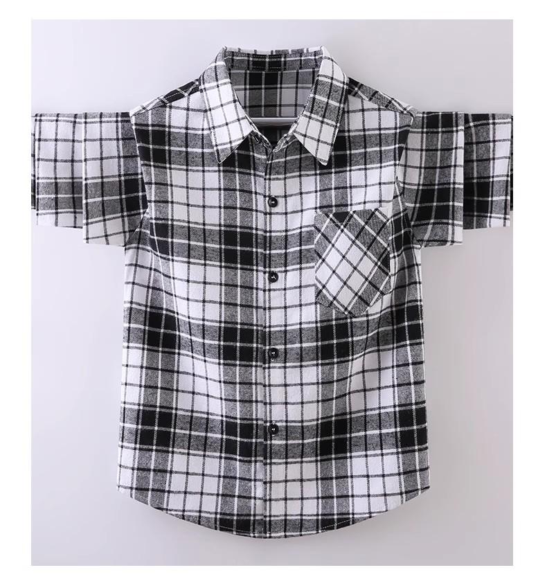 Boys' Long-Sleeve Plaid Cotton Shirt – Autumn Fashion for Kids