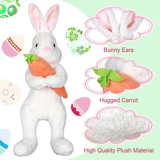 Rabbit Ornament Plush Standing Easter Decoration with Hand-Held Carrot Soft Pink Ears Tree Topper Holiday Home Decor Indoor Gift Prop