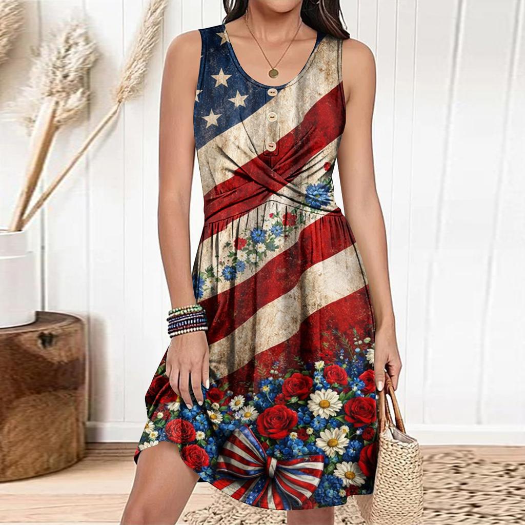 Women's Casual Fashion Dress Round Neck Sleeveless Fitted Dress
