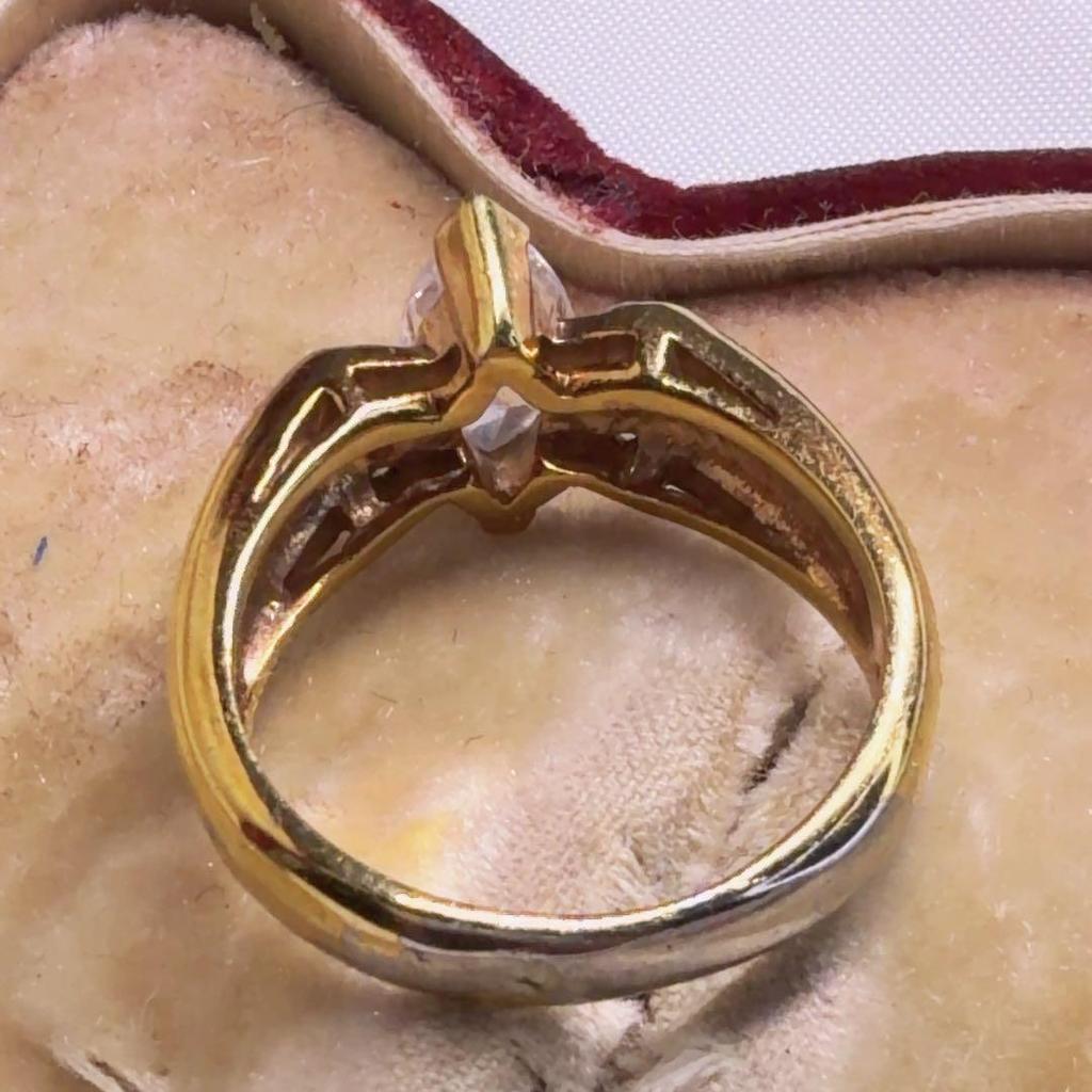 Used [Special Item] Vintage Marquise Cut CZ Ring Silver 925 Gold Color Gorgeous