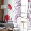 Herbst Romantisches Paris Roter Regenschirm Tüll Transparente Vorhänge für Wohnzimmer Schlafzimmer Küchendekoration Voile Organza Vorhänge