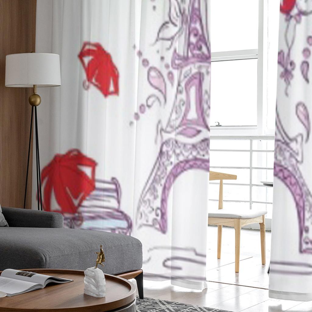 Herbst Romantisches Paris Roter Regenschirm Tüll Transparente Vorhänge für Wohnzimmer Schlafzimmer Küchendekoration Voile Organza Vorhänge