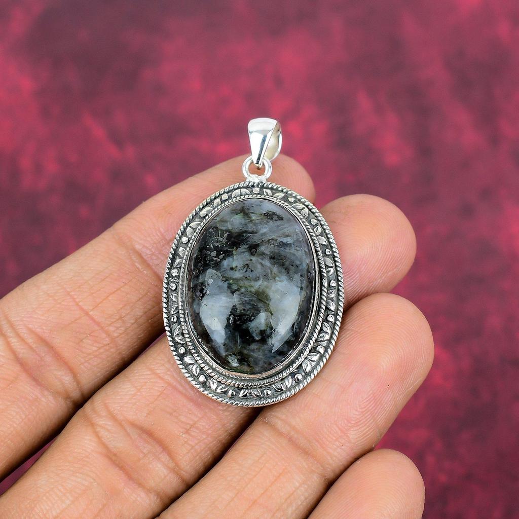 Pingente de Larvikita, Pingente de Prata Esterlina 925 Joias com Pedras Preciosas, Pingente Feito à Mão Joias Incríveis, Presente para Ela