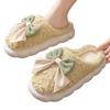 Women's Plush Thick-Soled Bow Slippers - Cozy Autumn/Winter Indoor Shoes