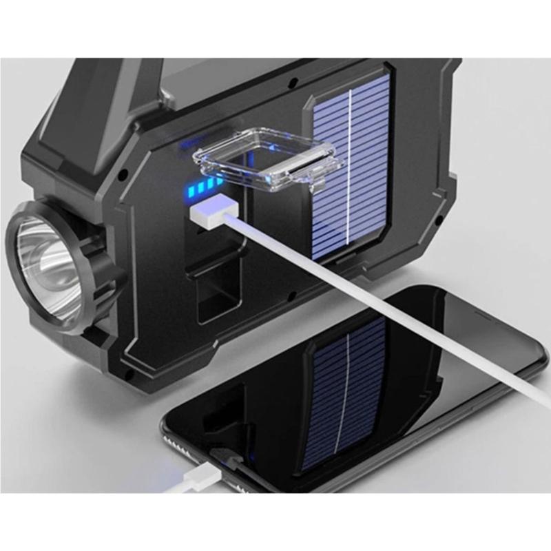2500mAh Camping Light Work Light Rechargeable LED Torch Water Proof Outdoor Searchlights USB Solar Charging Flashlight
