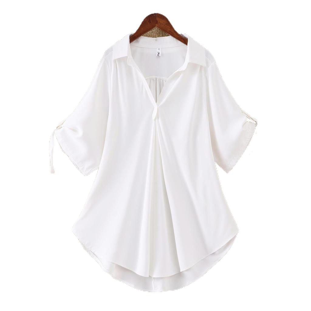 Women's Summer Loose Plus Size Mid-length Short-sleeved Chiffon Shirt Waist Slimming Chiffon Shirt Women
