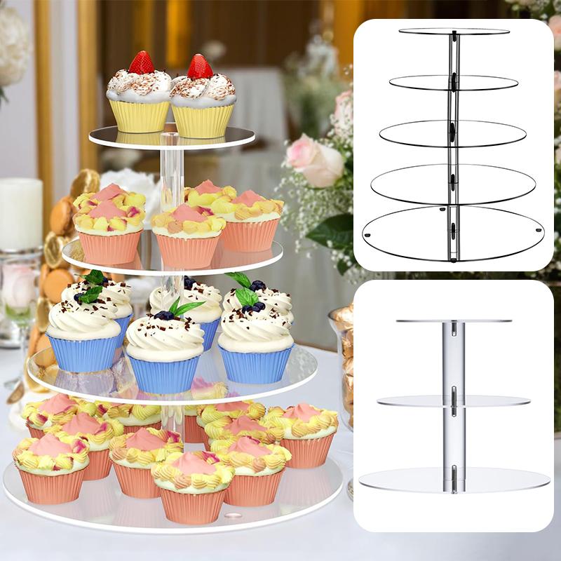 3/4/5 Tier Acrylic Round Cupcake Stand Clear Birthday Cupcake Stand Holder Dessert Display For Wedding Birthday Christmas Party