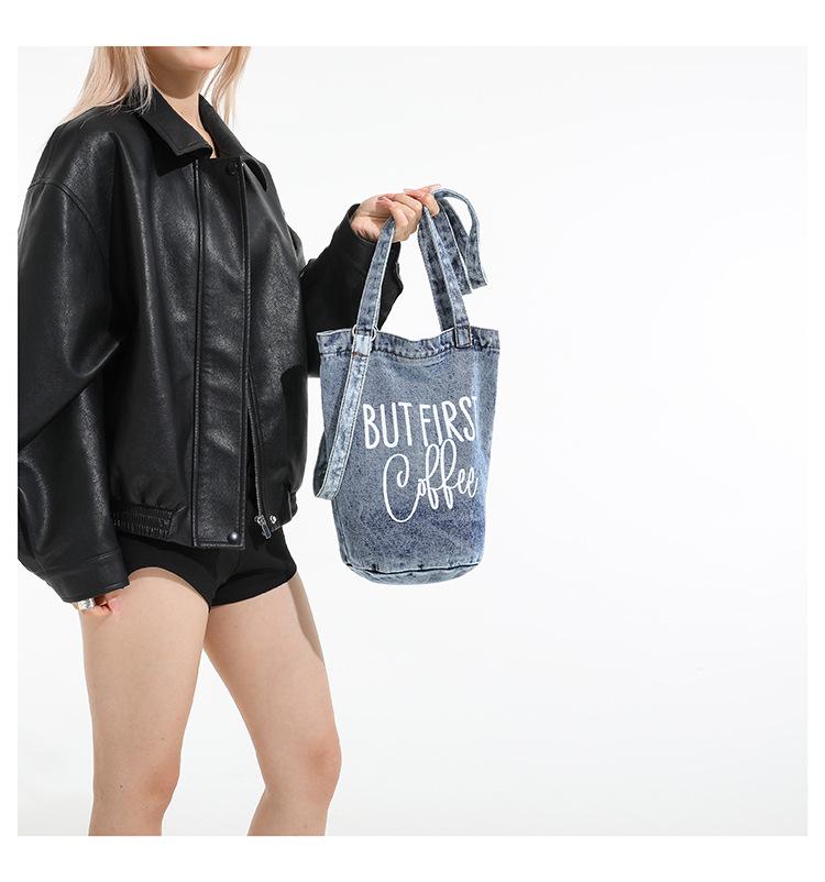 Retro Washed Denim Crossbody Handbag - Large Capacity, Printed Single-Shoulder Bag