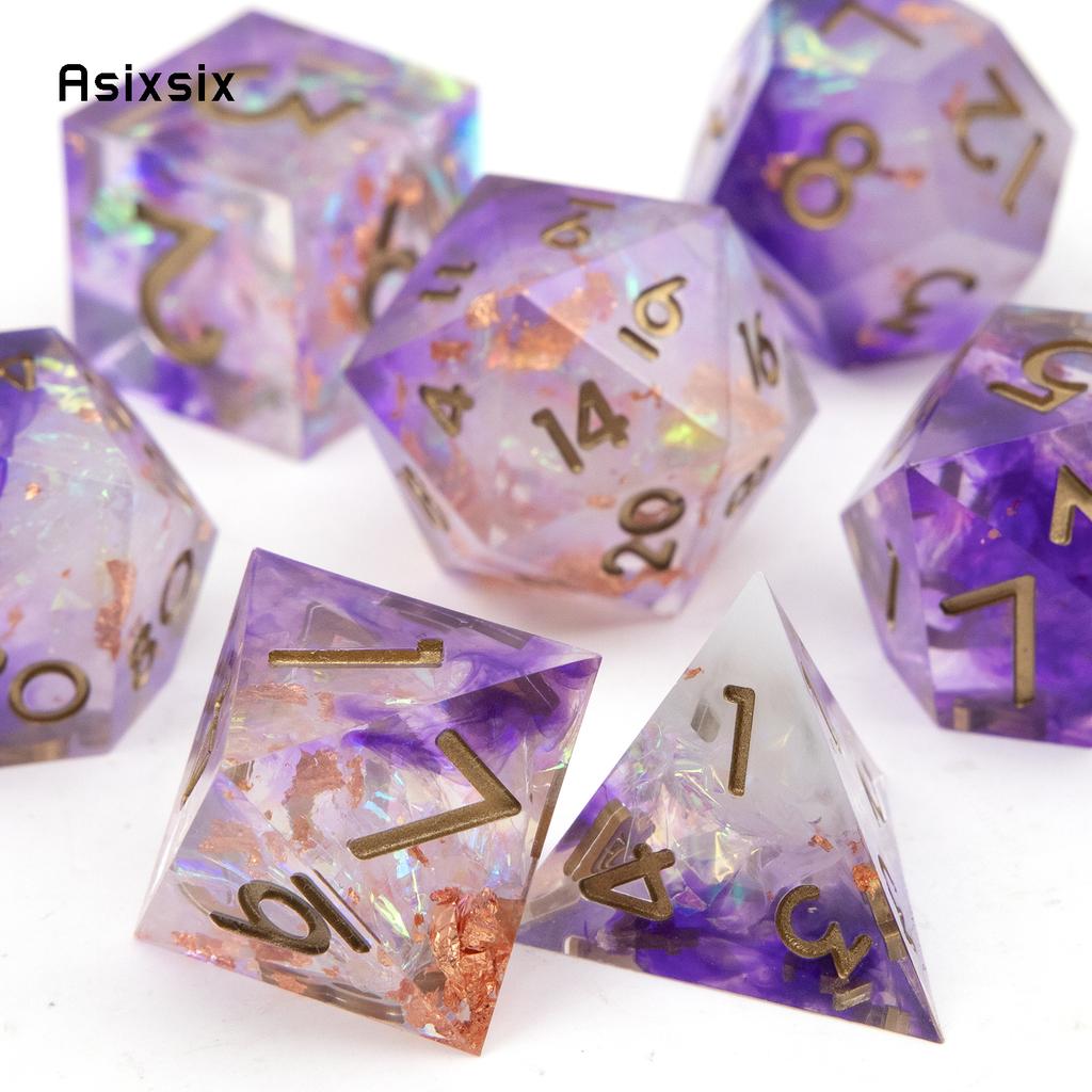 7 Pcs Purple White Resin Golden Number Sharp Edge Dice Polyhedral Dice Suitable for Role-Playing RPG  Board Game