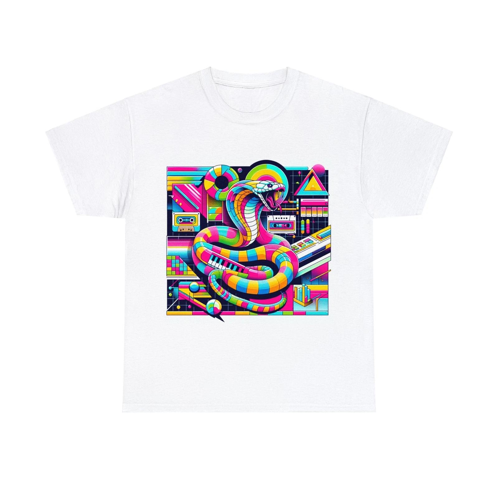 Unisex Adult T-Shirt Retro Synthwave Neon Cobra Serpent Graphic 80s Snake Tee XL